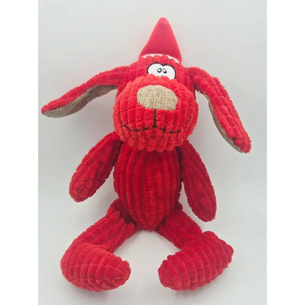 Bow-Wow Pet Products Red Corduroy Dog Plush‎ Santa Hat Holiday Squeaky Toy 12